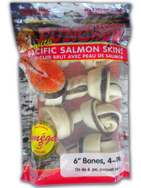 6 inch rawhide bones wrapped in salmon skins